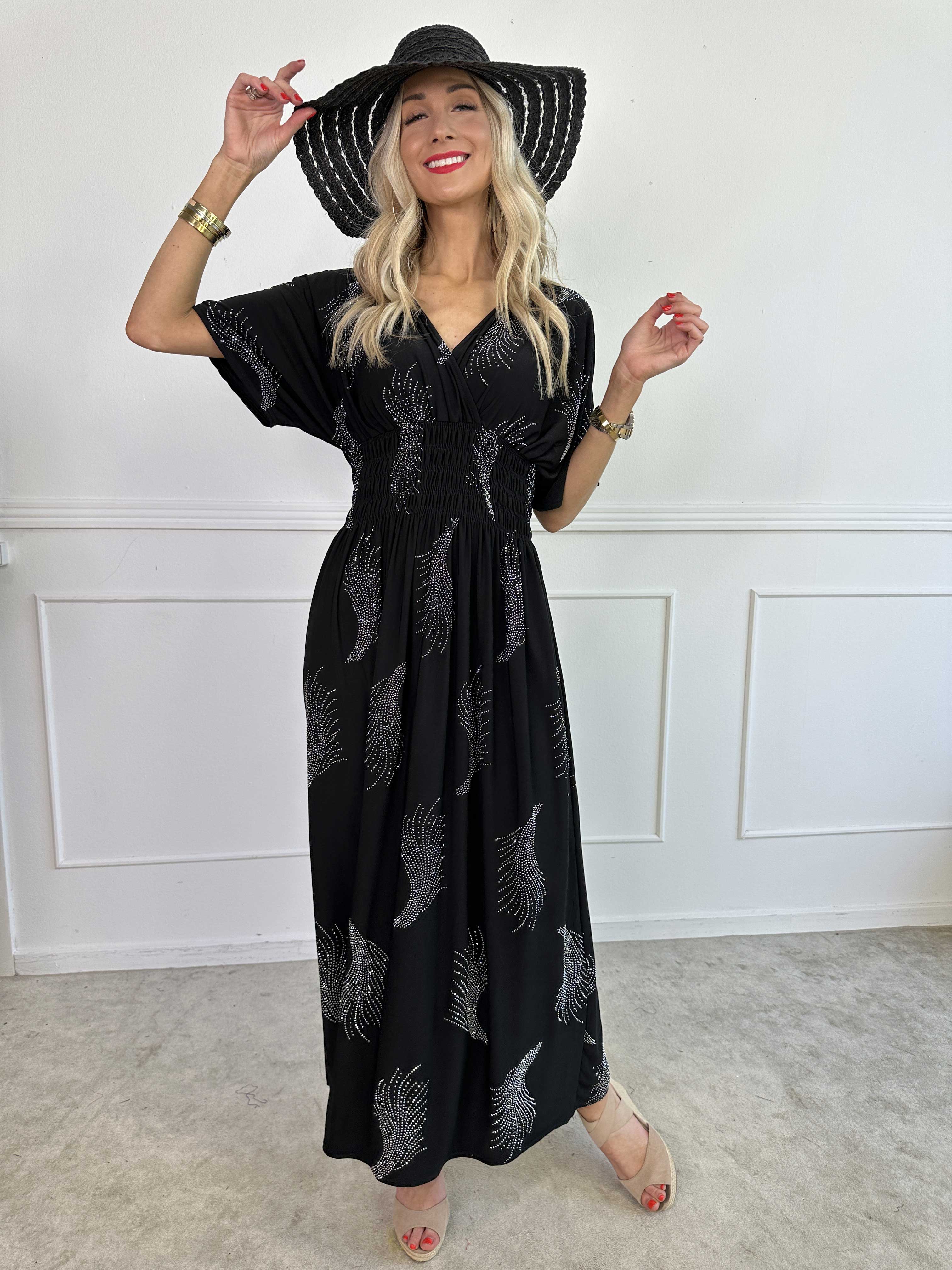 Pams Leaf Crystal - Lang elastisk kjole med mønster af similisten